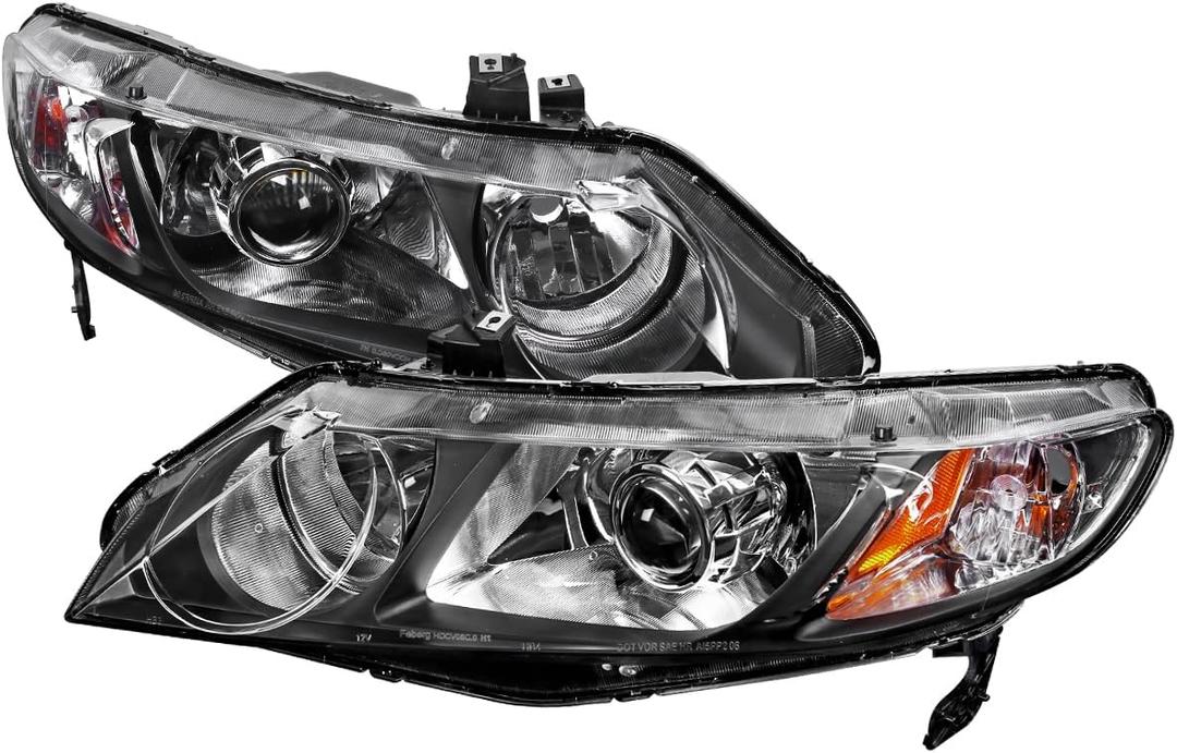 Retro Style Projector Headlights (Matte Black Housing/Clear Lens) Made for and Compatible with 2006-2011 Honda Civic Sedan