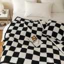 Ultra Soft Cozy Buffalo Checkerboard Grid Fluffy Microfiber Knitted Throw Blanket Lightweight Checkered Bed Blanket for Sofa Couch Bed Black 51"X63"