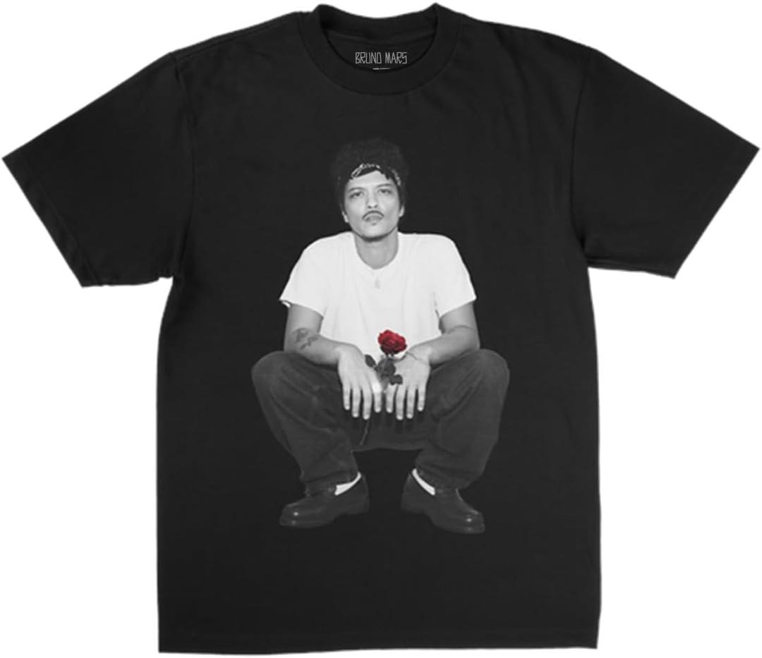 Bruno Mars Unisex Adult Bruno Mars Official Merch the Romantic Rose T-Shirt, Black (Black, S)