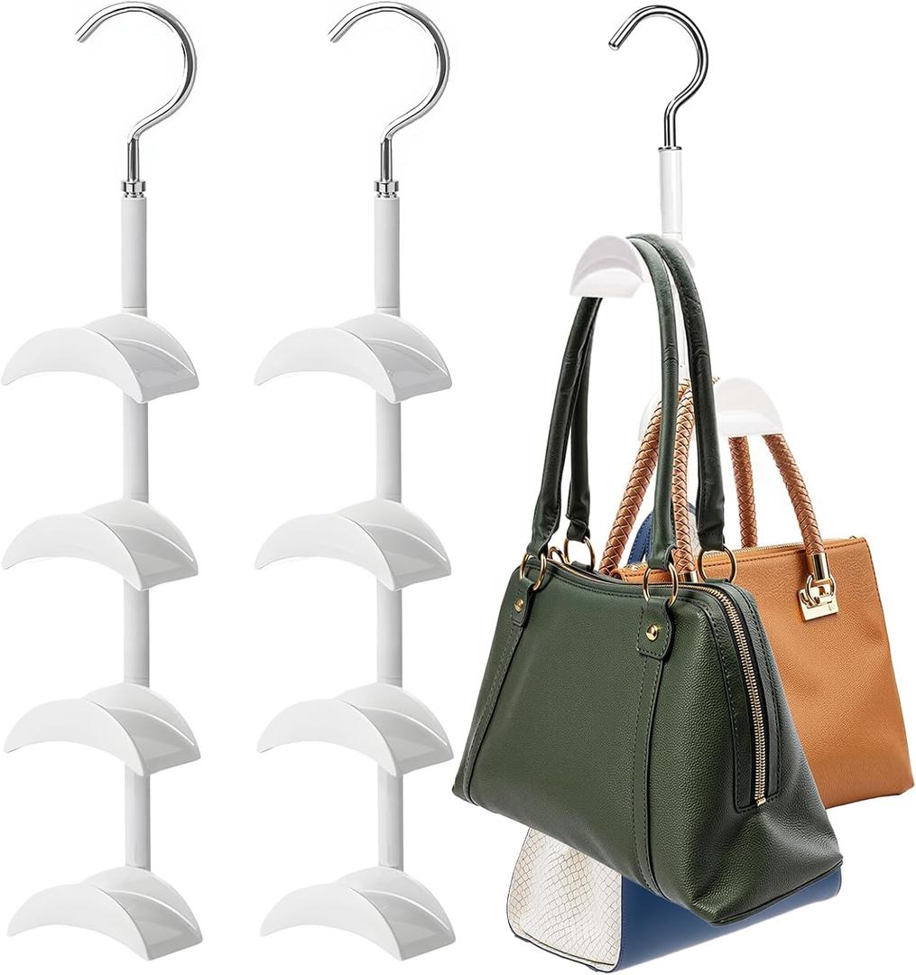 Purse Hanger Organizer for Closet 2Pack, Hanging Bag Holder, with 4 Hooks, Hanging Organizer for Handbag Keeping Purses, Storage Hook Backpack Rack Space Saving Hanger