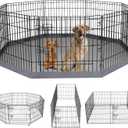 PETIME Foldable Metal Dog Exercise Pen/Pet Puppy Playpen Kennels Yard Fence Indoor/Outdoor 8 Panel 24" W x 24" H with Bottom Pad (with Bottom pad, 8 Panels 24" H)