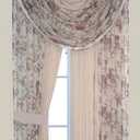 Sapphire Home Sheer Curtains - Two Tone 4 Panels Set w/Valance & Tiebacks, 55"x63", Lightweight Light-Filtering Window Curtain for Living Room, Bedroom, Kitchen, Dining Room - Floral Rose/Beige