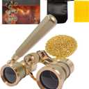 3X25 Opera Glasses Theater Binoculars with Adjustable Handle & Chain, Small Elegant Glasses for Adults Women Vintage Portable Costume Binoculars for Musical Concerts Cinema (Gold)