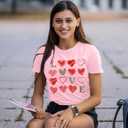 Valentine Day Shirt Women Leopard Love Heart Print T-Shirt Teachers Valentines Short Sleeve Tee Tops (Pink, XL)