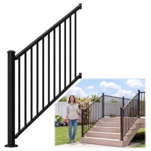 Egadis 42 in. H x 5 ft. W Porch and Deck Railing Kit with 1 Post, Cuttable Black Textured Powder-Coated Modular Aluminum Stair Railingfor Deck Porch Patio Balcony Steps (1 Post, 1 Panel)