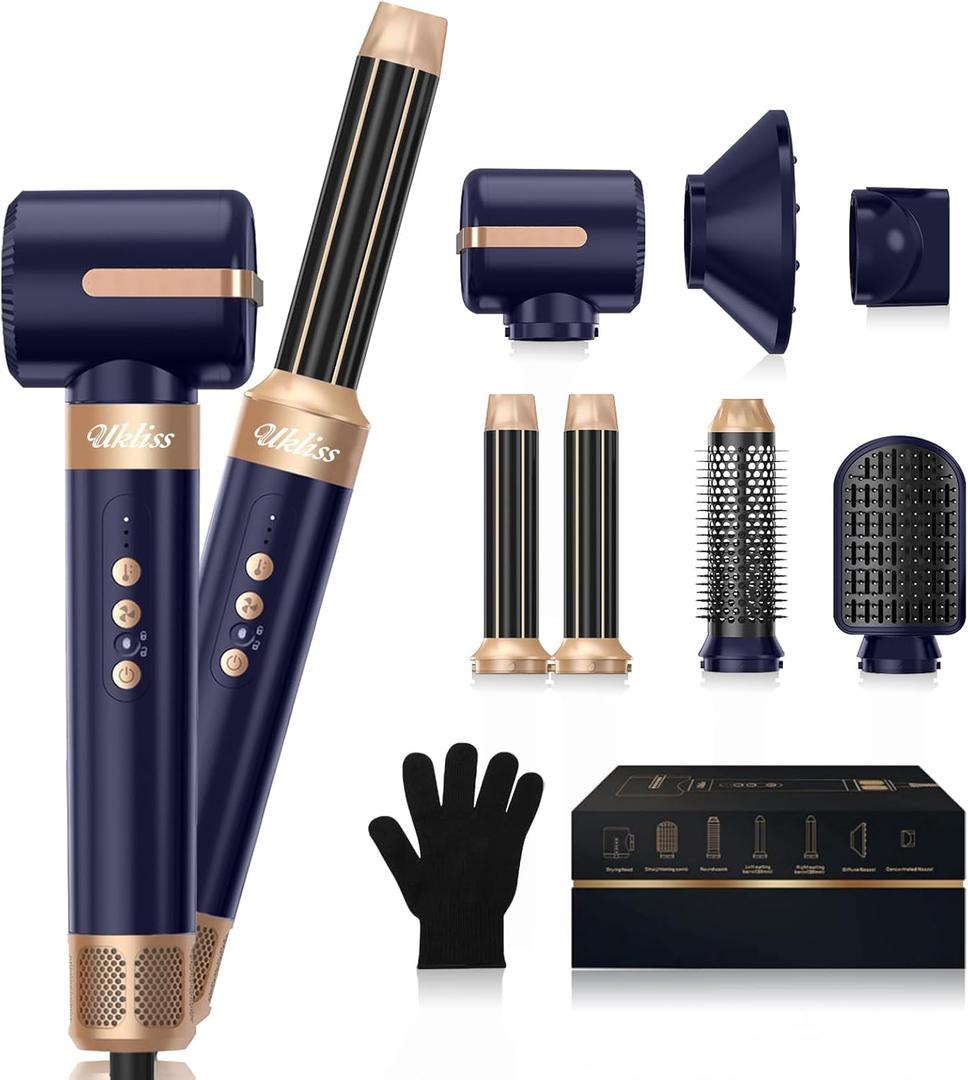 Hair Dryer Brush 7 in 1110000 RPM Hot Air Brush Hair Styler for Curly Straight & Twisted Hair Professional Ionic Brush Blow Dryer for Salon-Quality Styling, Blue