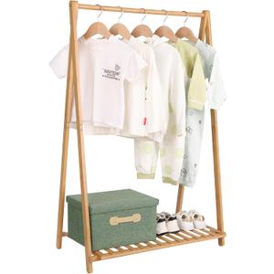 Jotsport Small Clothes Rack Kids Dress Up Storage for Playroom, Toddlers Bedroom, Bamboo Child Garment Rack with Storage Shelf, Kids Clothing Rack Costumes Organizer