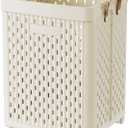 UAK 67L Plastic Laundry Basket with Wheels & Handle, Heavy Duty Foldable Laundry Hamper  Easy Clean Waterproof Rolling Organizer for Bathroom & Laundry Room, Ivory