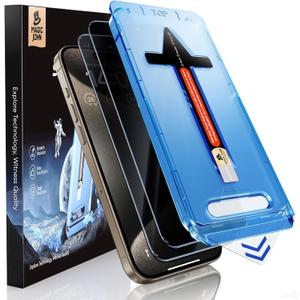 MAGIC JOHN 2 Pack for iPhone 15 Pro Max 6.7 inch Privacy Glass Screen Protector, Auto Dust-Elimination Installation, Bubble Free, Easy Installation
