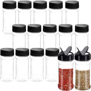 Qiuttnqn 16 PCS 3.5oz Plastic Seasoning Containers with Black Screw Lids to Pour or Shake,Portable Empty Clear Spice Jars,Storage Seasoning Containers for Spice,Powders,Peppers