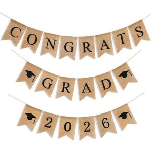 Graduation Burlap Banner 2026, Congrats Grad Banner Garland Vintage Graduation Decorations Grad Party Mantel Fireplace Wall Hanging Party Supplies for Home Classroom Prom College Decor