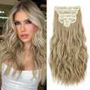Fliace Clip in Hair Extensions, 6 PCS Natural & Soft Hair & Blends Well Hair Extensions, Long Wavy Hairpieces(20inch, 6pcs, Mixed Dirty Blonde)