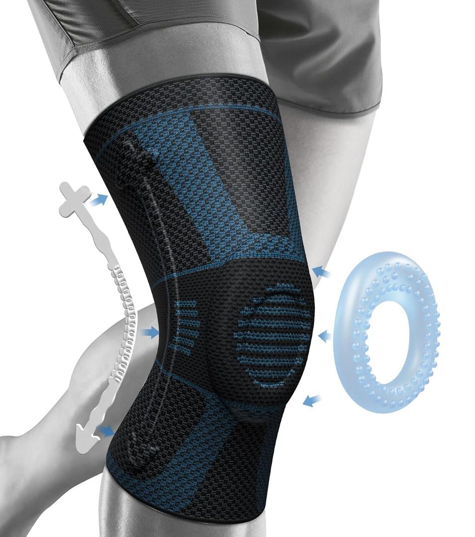 NEENCA Professional Knee Brace for Pain Relief, Medical Knee Compression Sleeve, Knee Support with Horizontal Knit Tech for Meniscus Tear, ACL, Arthritis, Joint Pain, Runner, Workout- FSA/HSA APPROVED (Medium, Upgraded Version - Black Blue)