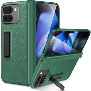 Ruky for Google Pixel 9 Pro Fold Case with Kickstand, Full Body PU Leather Protective Case with Built-in Screen Protector & Hinge Protection, Green