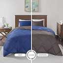 Comfort Spaces Vixie Reversible Comforter Set - Trendy Vibrant Color with Geometric Quilted Cover, Lightweight All Season Down Alternative Cozy Bedding, Sham, Navy/Charcoal, Twin/Twin XL 2 piece
