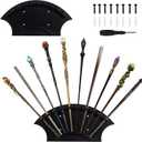 2 Pcs Wand Holders Wall Mount for 10 Wands, Wood Magic Wand Display Stand Holder, Black Wall Mounted Bracket Rack Decor for Collectors and Enthusiasts, Living Room, Bedroom and Office