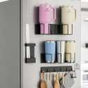 Strong Magnetic Cup Holder for Fridge, Fits Stanley 40/30/20 oz, Yeti & More, No-Drill Tumbler Organizer with Lid & Straw Storage, Kitchen & RV Space Saver(4-Piece Set)