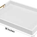 Large Serving Tray with Metal Handles -18×14 Inches Big Size Rectangular MDF Base with White Faux Leather Decorative Ottoman Tray Luxury Coffee Table Organizer Tray for Drinks, Jewelry & Home Decor