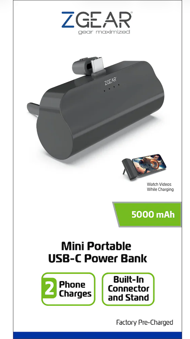 Mini Portable USB-C Power Bank 2 Phone Charges 5000 mAh