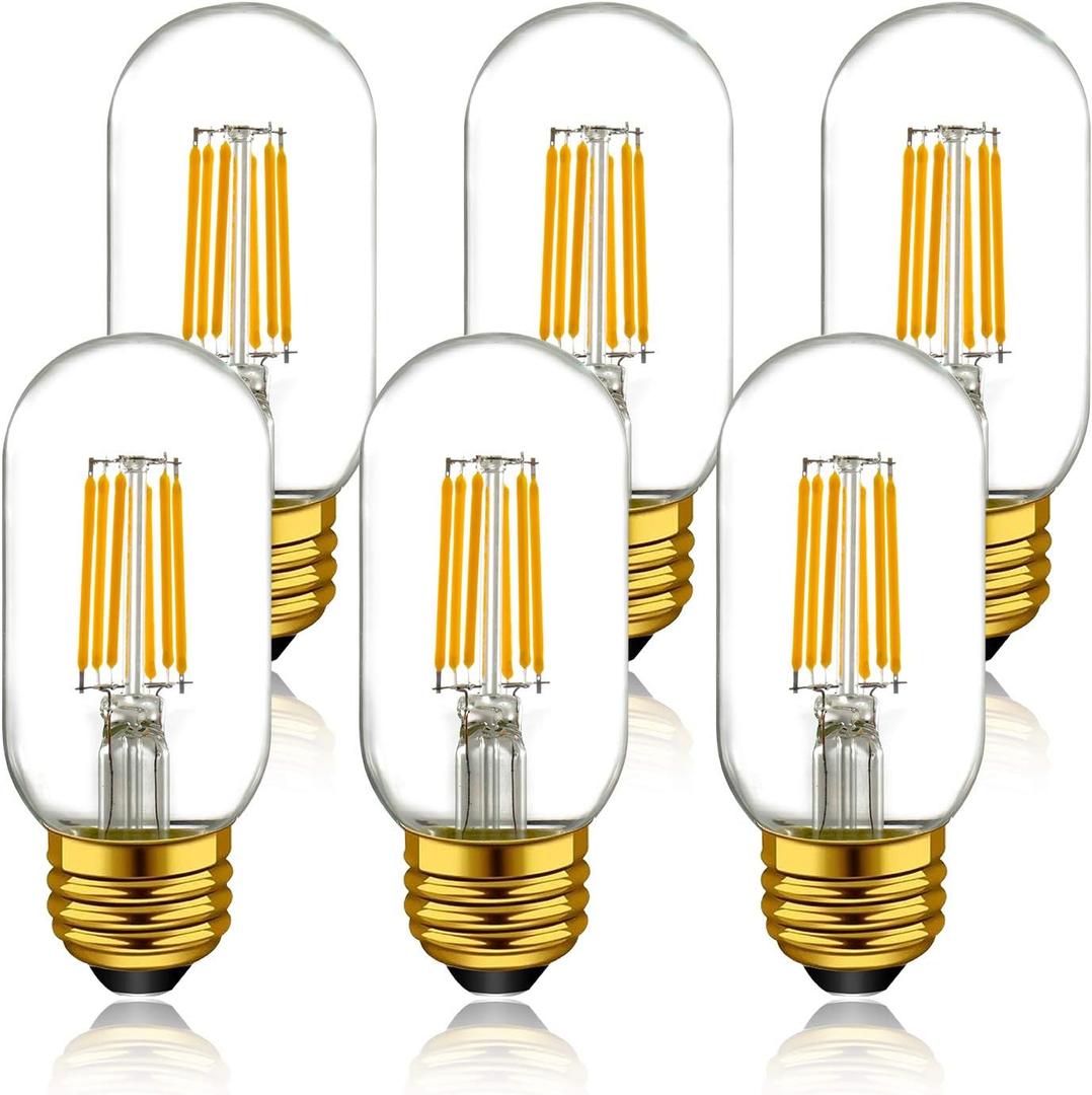 Dimmable Tubular led Bulb T45/T14, Warm White 2700k,60W Equivalent,Vintage Edison Style LED Filament Light Bulbs, E26 Medium Base 600LM, Pack of 6