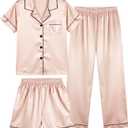 HONGTEYA 3 Piece Girls Clothes Sets, Silk Satin Teens Outfit Size 8-15 Years (Pink, L)