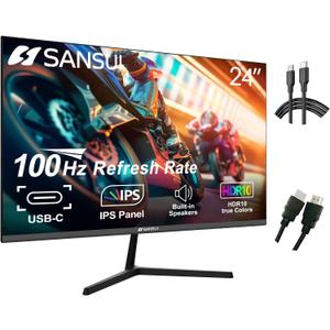 SANSUI Monitor 24 inch 100Hz IPS USB Type-C FHD 1080P Computer Display Built-in Speakers HDMI DP HDR10 Game RTS/FPS Tilt Adjustable for Working and Gaming (ES-24X3 Type-C & HDMI Cable Included)
