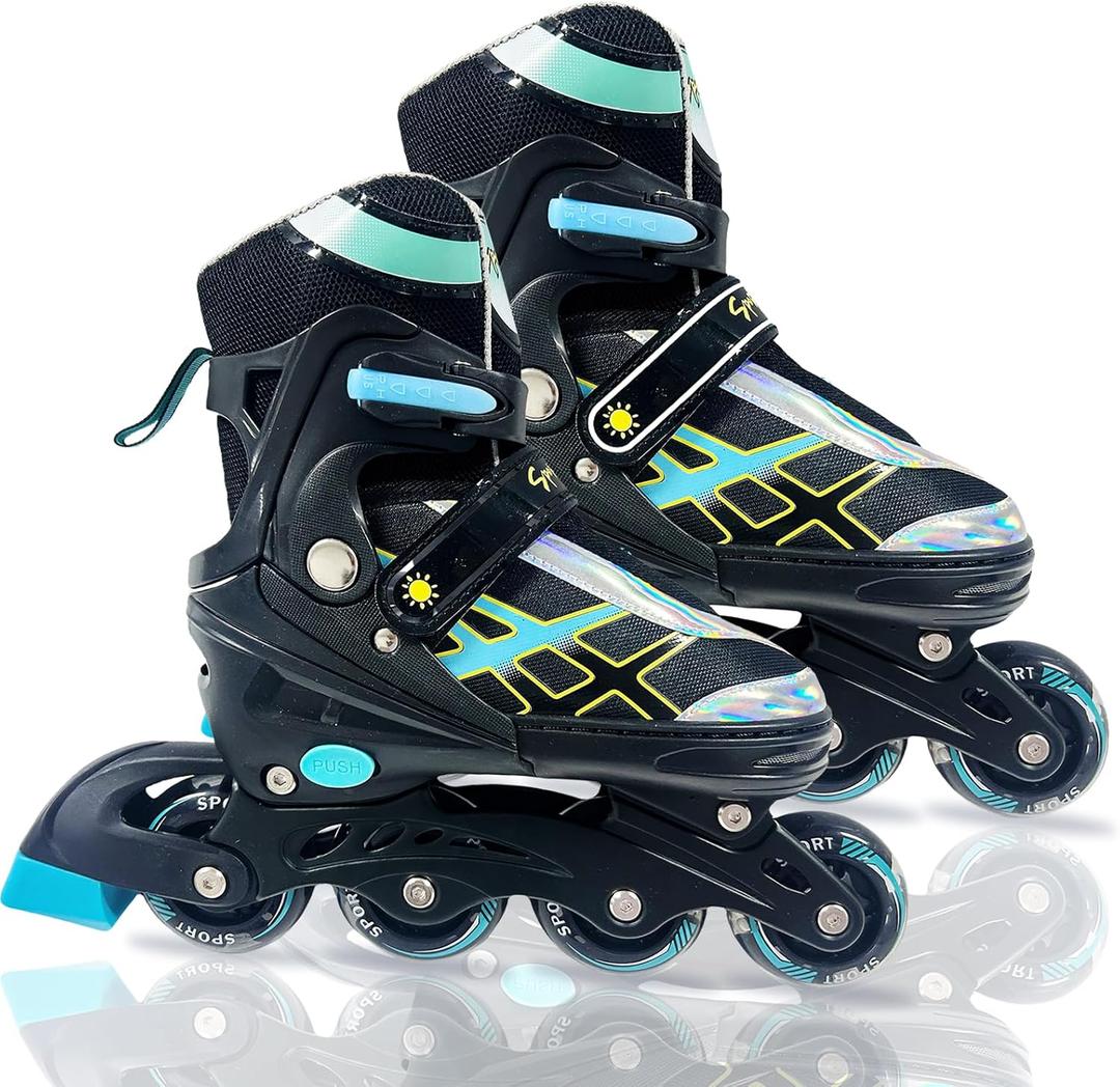 Adjustable Inline Skates for Boys Girls Ages 4-16, All 8 Wheels of Inline Roller Skates Light Up, Roller Skates Blades for Youth Kids Indoor & Outdoor Beginners, Large - Youth