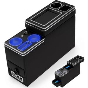 Center Console Between Seat Organizer for Minivans,SUVs,with Dual USB charging at the front and back,ambient lighting and drawers for Minivan&SUVs, Middle Van Floor Console Organizer Storage Box Black