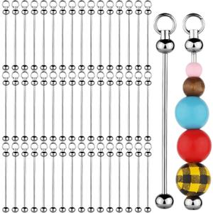 50pcs Blank Beadable Keychain Bars, Metal DIY Bead Keychain Eady Detachable Key Chain Making Accessories for Craft Project Pendant (Silver)