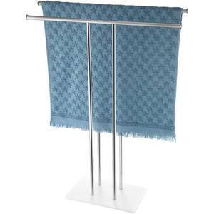 JQK Bath Towel Holder Stand Brushed, 30 Inch Free Standing Double Towel Rack Shelf for Bathroom Floor, Brushed Steel, BTH100L30-WN (2 Bars)
