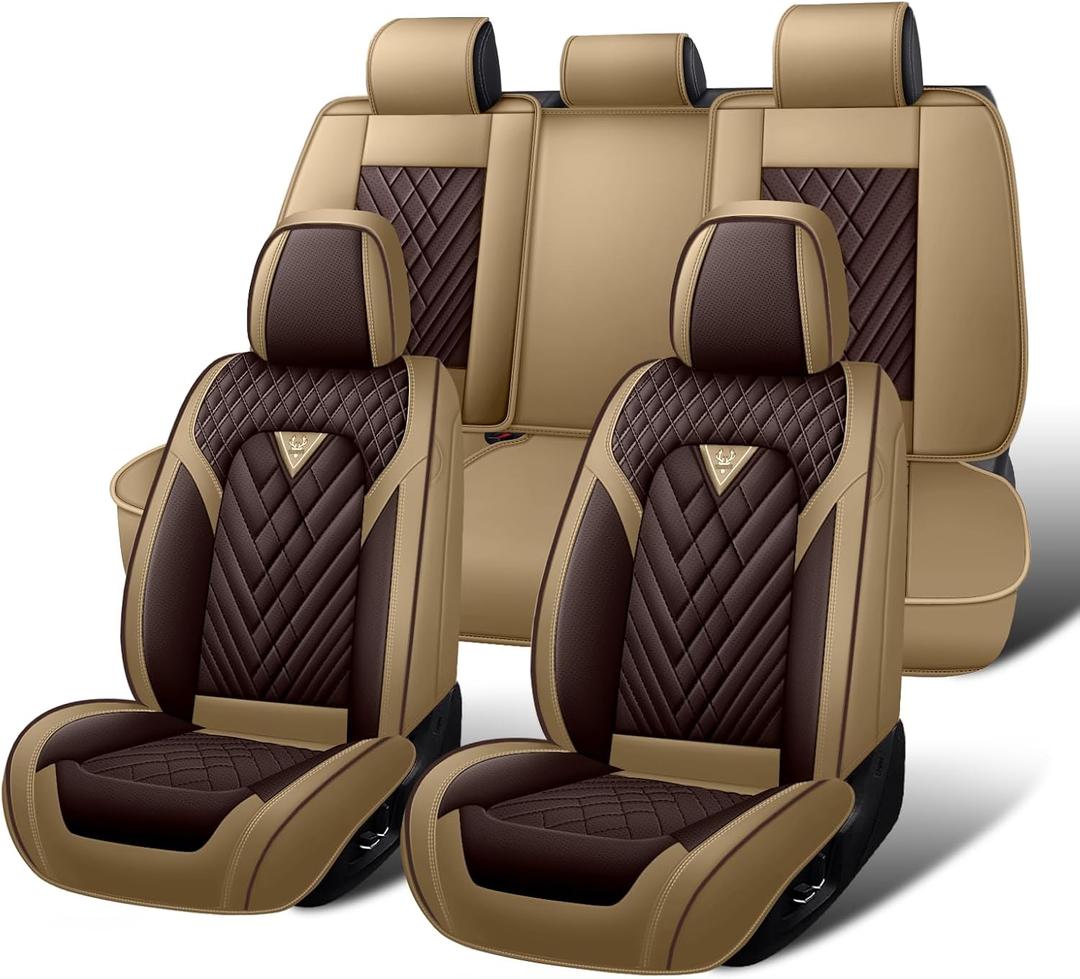 Car Seat Covers Full Set for Ford F350 2000-2026, Waterproof Nappa Leather Car Seat Covers, Full Coverage Car Seat Covers Sets(5 Seats/Brown Coffee)
