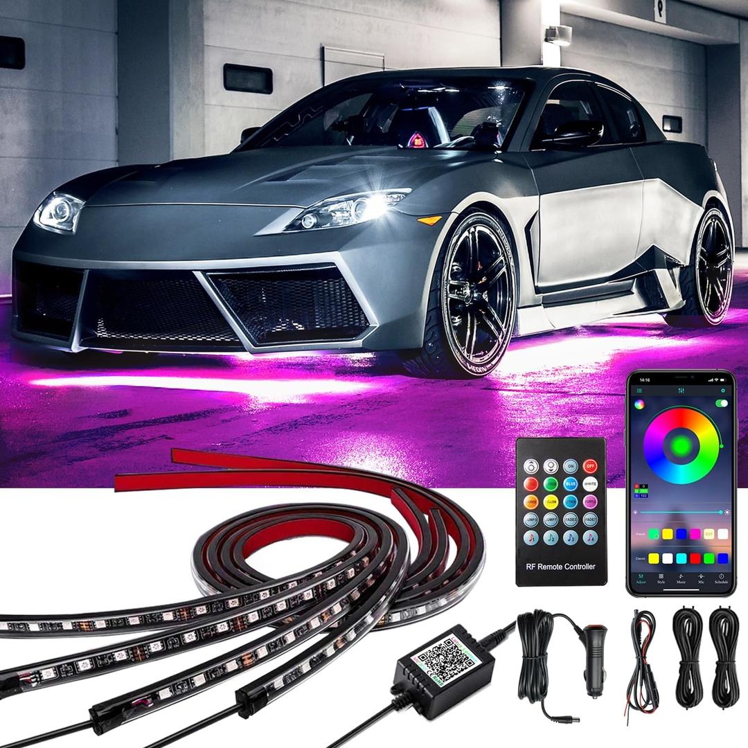Car Underglow Lights, Yielinth Exterior LED Strip Lights with App and RF Remote Control,16 Million Colors Underglow Kit for Car (Multicolor)