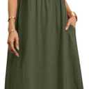 Baggy Crew Neck Dress for Women Summer Casual Comfy Cotton Short Sleeve Tunic Beach Maxi Dresses with Pockets (XX-Large, Long-dark Green)