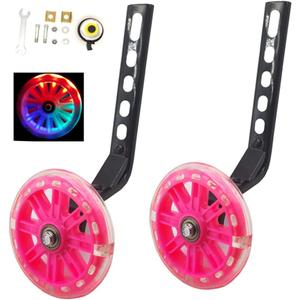 a Pair of Children's Bicycle Riding Flash Silent Training Wheels, Suitable for 12-20 inch Single Speed Bicycles (Pink)