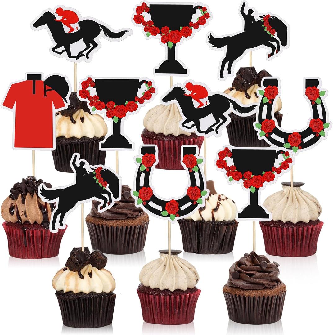 2 x 50 Pcs Horse Cake Topper Derby Party Cupcake Toppers Bulk Horse Race Party Supplies Equestrian Cocktail Appetizer Decorations Cupcake Picks for Derby Theme Birthday Supplies
