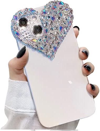 YueTSKY Glitter Case for iPhone 15 Plus 6.7”, Cute Sparkle Shiny Bling Phone TPU Bumper Cover with Girly Bling Diamond Rhinestone, 3D Aesthetic Heart Gems Case for Women Girls, Clear