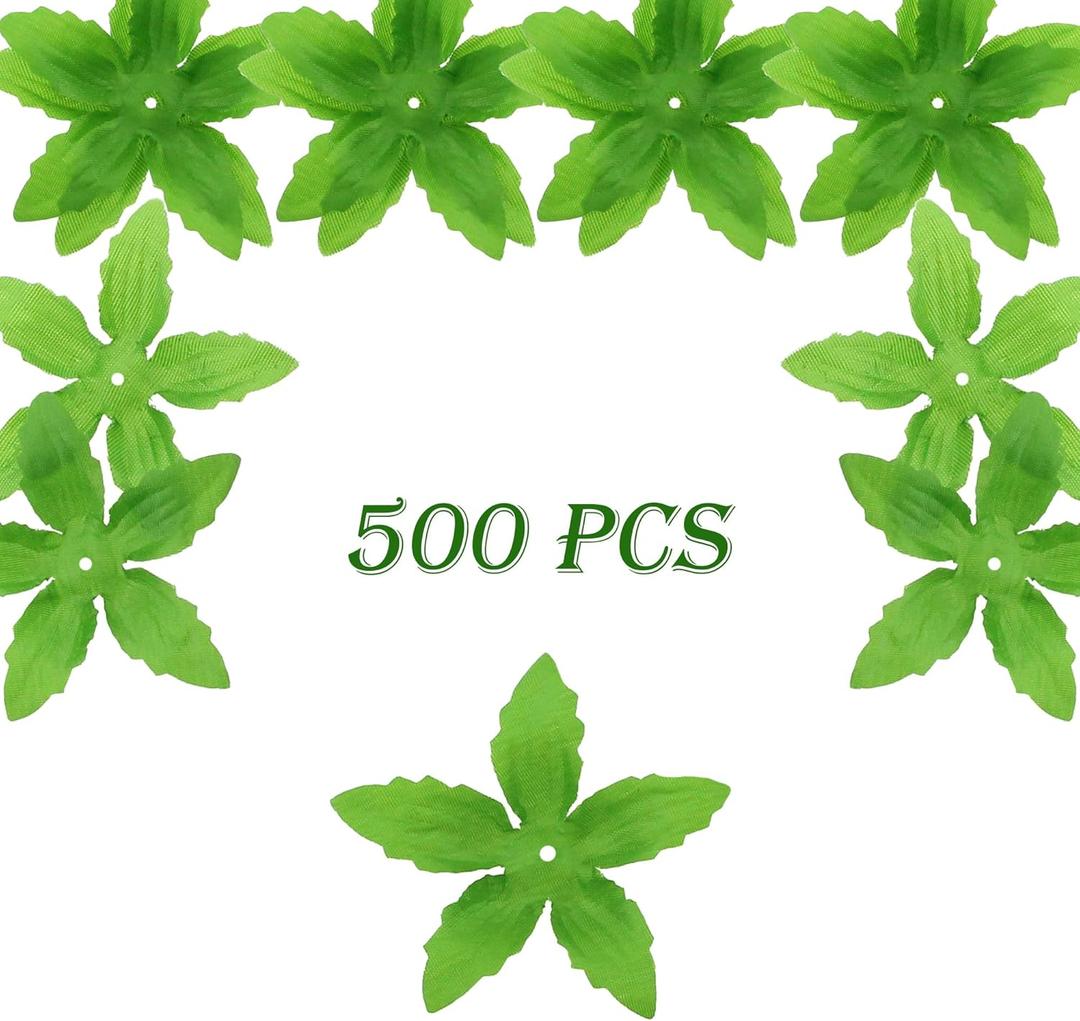 500 Pcs Artificial Flowers Green Leaves Bulk Faux Sepals Greenery Silk Fake Rose Leaf Bouquet Garland Wreath Floral Arrangement Supplie DIY Craft (5-Leaves 2.75 Inch / 7 Cm Green)