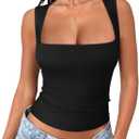 REORIA Butsmooth Women's Square Neck Going Out Crop Tops Double Lined Cute Basic Tank Tops 2025 Clothes (Large, Black)