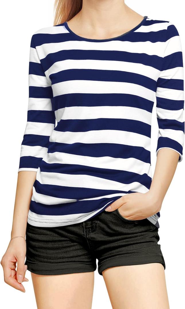 Allegra K Women's Elbow Sleeves Top Round Neck Slim Fit Tee Casual Printed T-Shirt (Large)