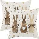 CXMEIFLY Easter Pillow Covers 18x18 Inch Set of 2 for Vintage Polka Dots Bunny Decor Throw Pillows Spring Bow Rabbit Outdoor Farmhouse Decorative Cushion Cases for Couch Bed Decoration