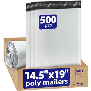 500pcs Poly Mailers 14.5x19 For Ecommerce Shipping,Online Retail | Packaging,Business Mailing,PE Tear Resistant Waterproof Adhesive Self Seal Bag,Bags Envelopes Clothing Package,Large,White