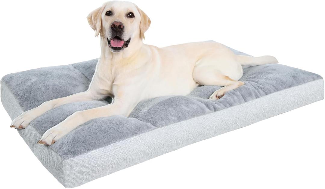 Washable Dog Bed for Large Dog, XL Crate Bed Plush Pet Kennel Pad with Non-Slip Bottom, Pet Sleeping Mat, 41x27 inch, Light Gray (Grey)