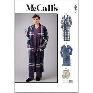 McCall's M8443A Men's Wrap Robe, Pullover Nightshirt and Pull-on Pants Sleepwear Sewing Pattern Kit, Design Code M8443, Sizes S-M-L-XL-XXL-XXXL