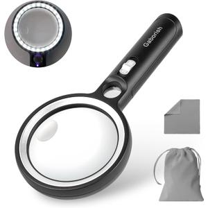 Magnifying Glass with 30 LED Lights, 10X 20X 45X Handheld Illuminated Lighted Magnifier with 1UV Light for Seniors Reading, Inspection, Coins, Jewelry, Exploring Light Magnifying Glass (Orange)