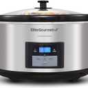 Elite Gourmet MST-900D 8.5Qt Digital Programmable XL Jumbo Slow Cooker, Adjustable Temp, Entrees, Sauces, Stews & Dips, Dishwasher Safe Glass Lid & Crock, Stainless Steel