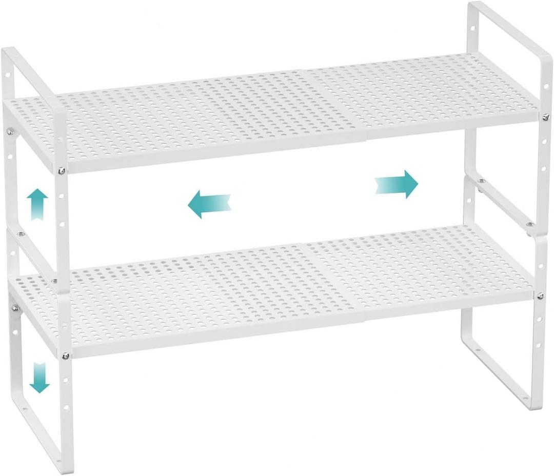 Cabinet Organizer Shelves,Metal Adjustable Height Spice Racks,D:10.24" x W:16.5"-27.2",Stackable Storage Shelves for Cabinet,Pantry,Counter,Cupboard,2 Packs Expandable Kitchen Under Sink Storage Racks