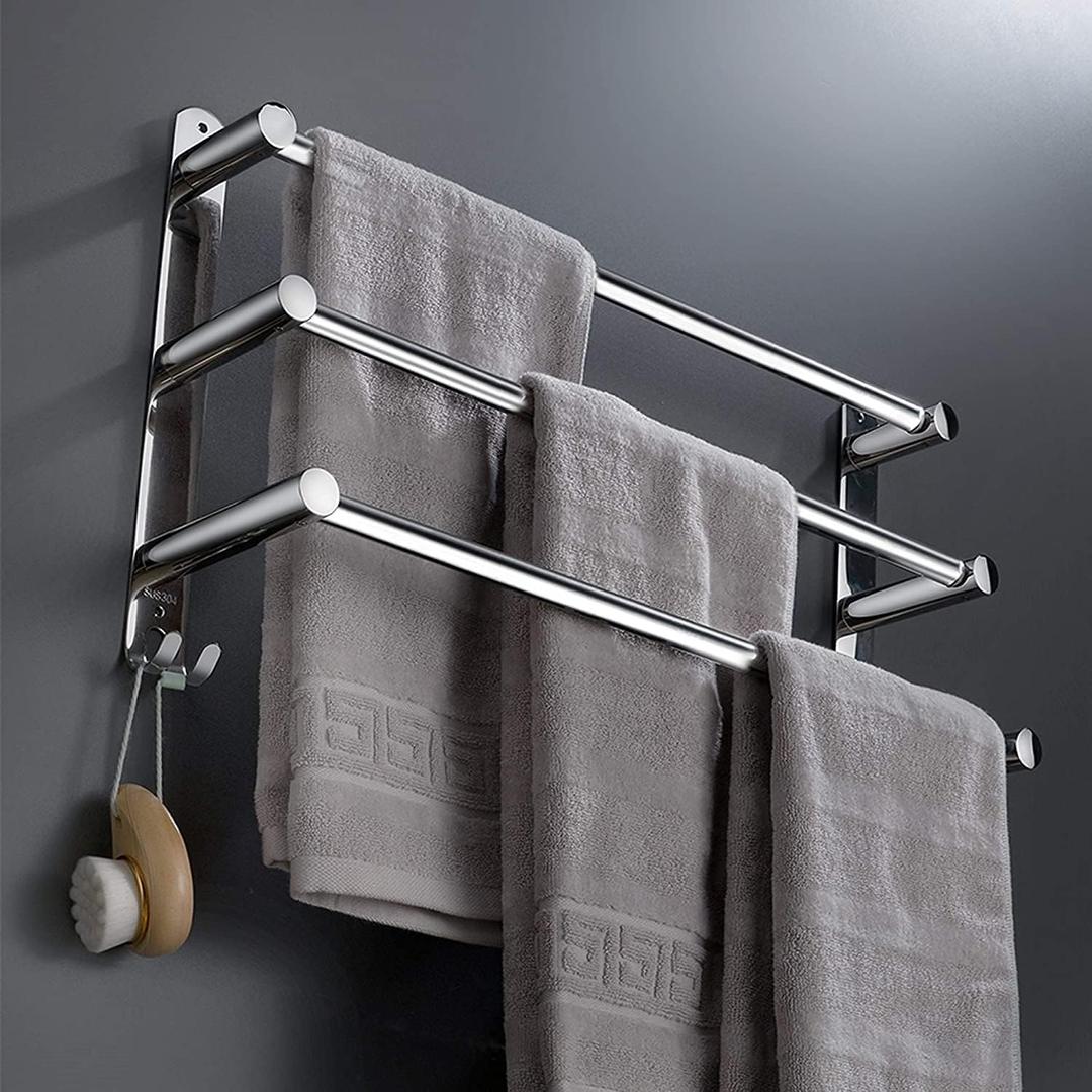 Towel Bars Hanger Freely Retractable 20-30 Inche Stainless Steel 304 Bath Rack Strong 3M Adhesive Bathroom Wall Free mounting Hole-Installing washroom Kitchen Space Saving 3 Bars