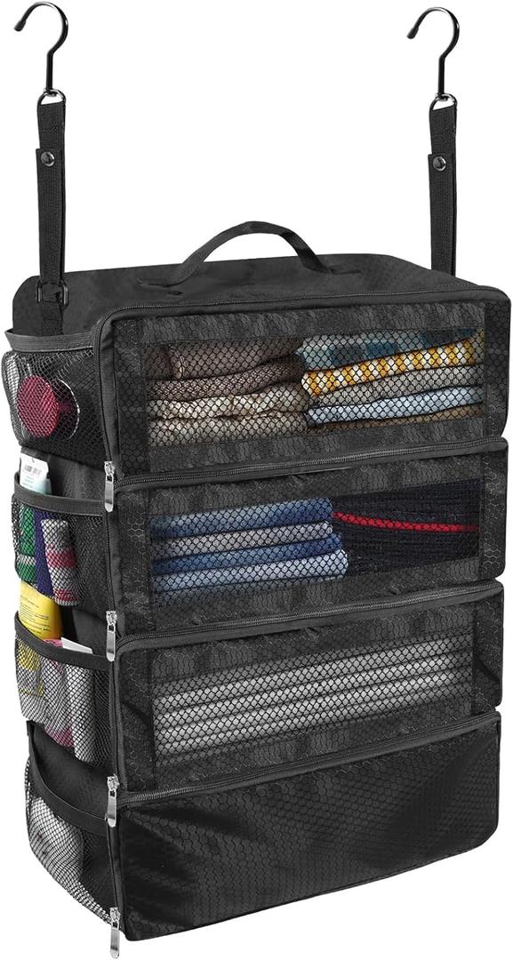 Olosar Suitcase Organizer, Travel Luggage Organizer Portable Hanging Travel Shelves Collapsible Hanging Packing Cubes for Carry on Suitcase
