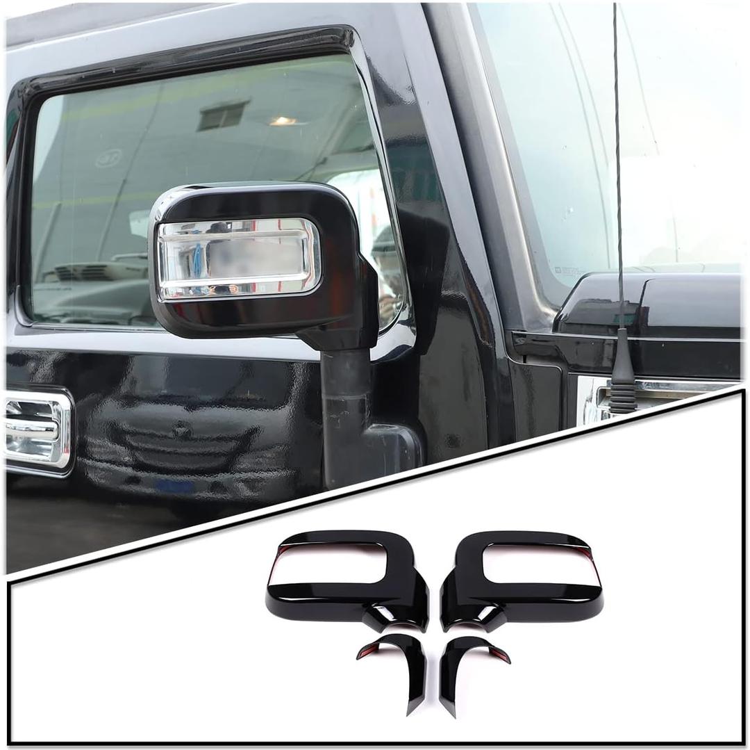 ABS Silver Rearview Mirror Cover Side Mirror Protector Exterior Decoration for Hummer H2 2003-2009 (Black)