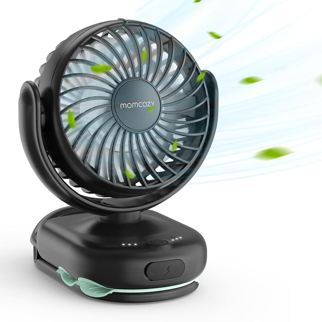 Momcozy Portable Fan with Clip | 4-Speed Mini-Fan for Carrier | Personal Fans Ultra Lighter 0.26lb | Gaps 4.5mm | Handheld Cooling | Rechargeable Rotate for Diaper Backpack/Stroller/Carrier/Chair (Black)